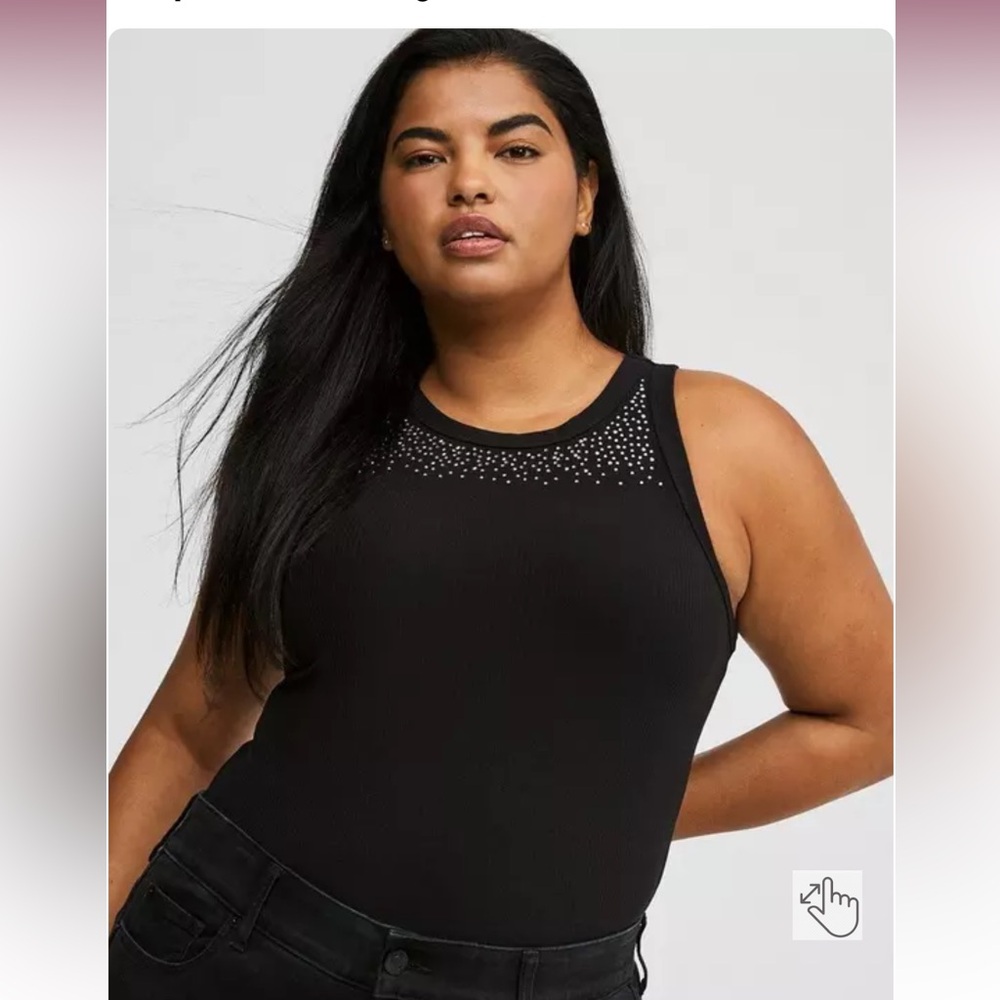 Ribbed High Neck Black Sleeveless Top with Studded Detail
